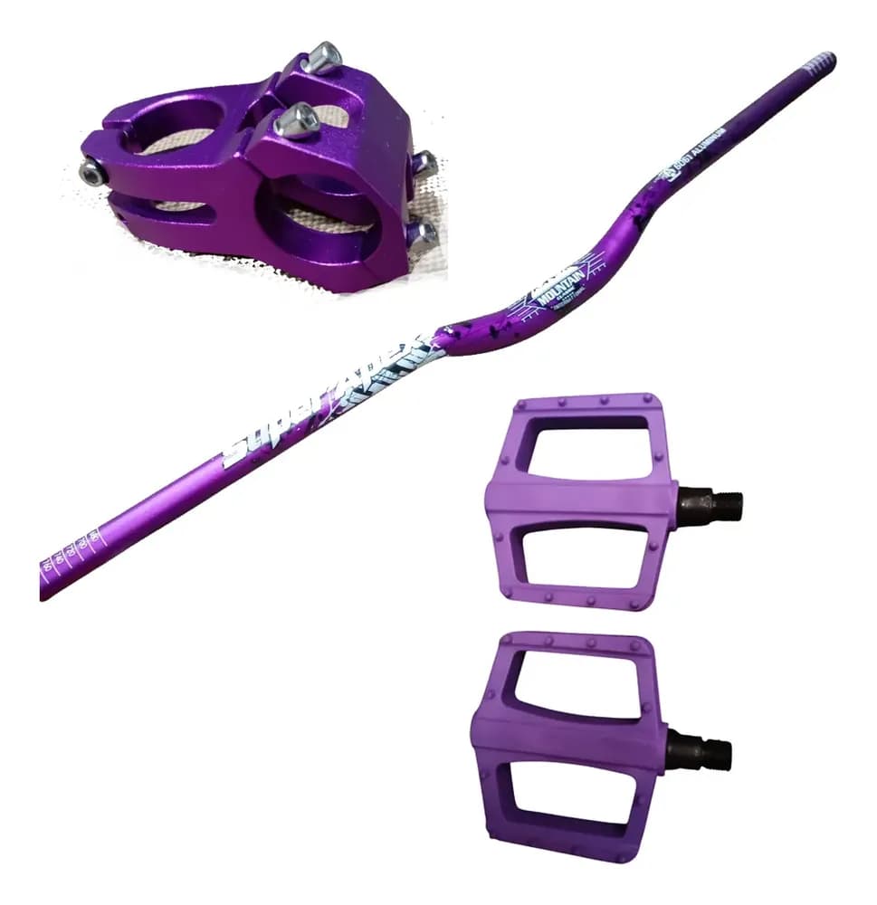 Manubrio MTB Violeta + Potencia 45mm + Pedales PVC Super Apex