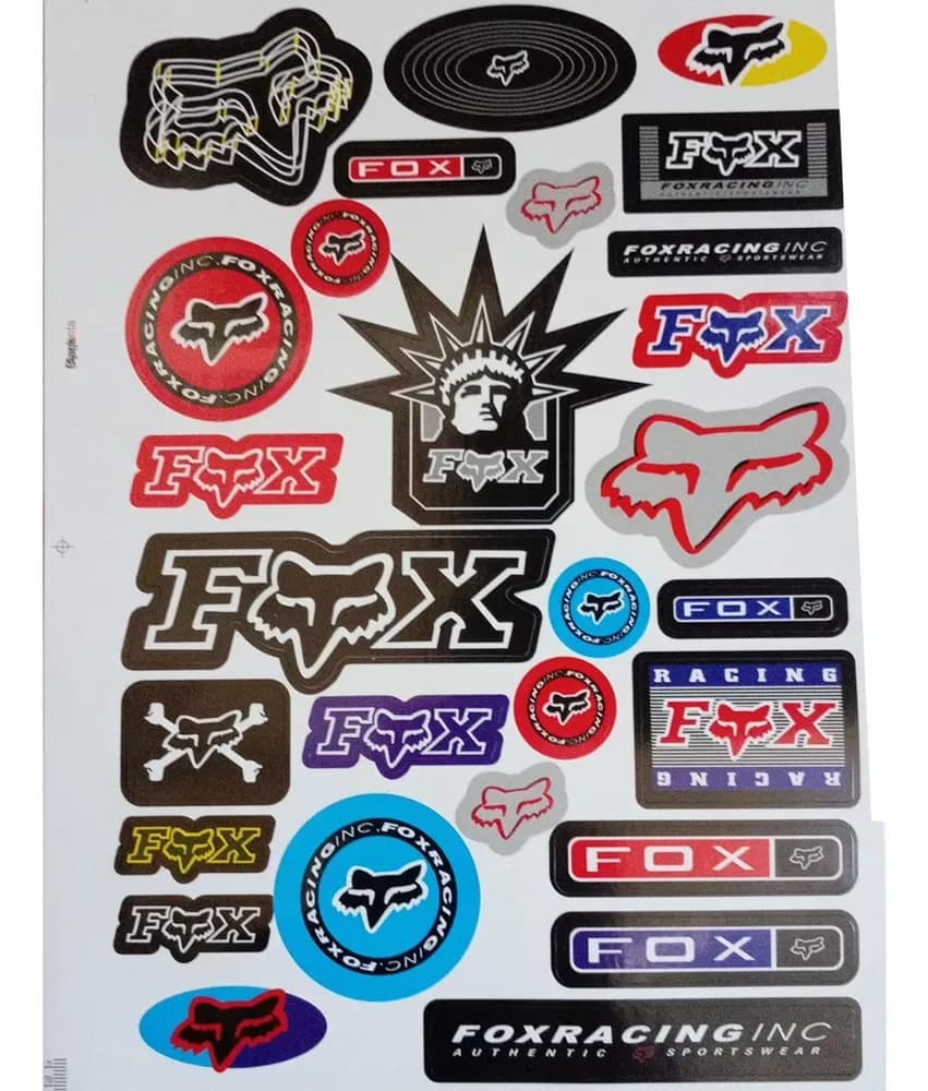 Plancha de Stickers Fox 30 x 23cm — Variante B