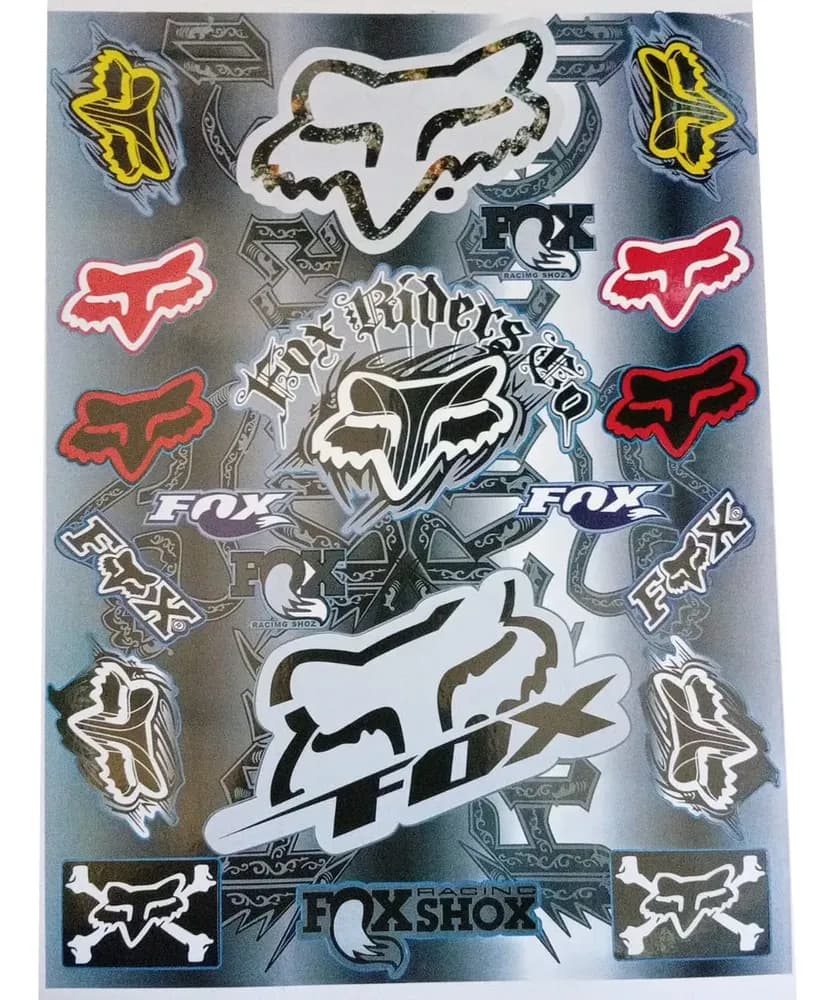 Plancha de Stickers Fox 30 x 23cm — Variante A