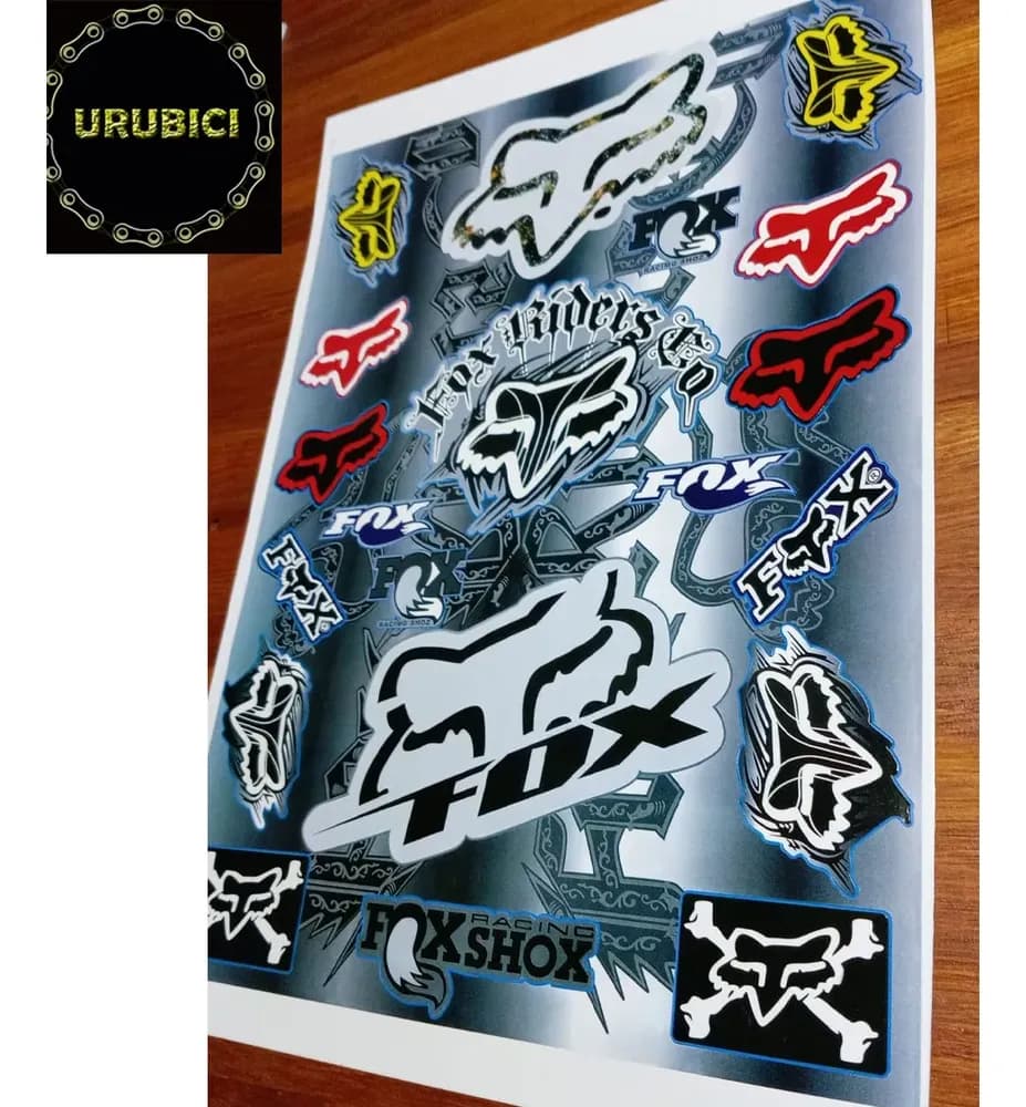 Stickers Bicicleta Y Otros Fox Plancha 30 X 23cm Urubici
